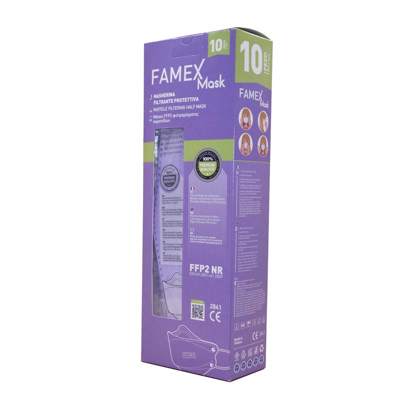 Famex FAGO F 333 Μάσκα Προστασίας FFP2 3D Extra Comfort Fish Style σε Λιλά χρώμα 10τμχ